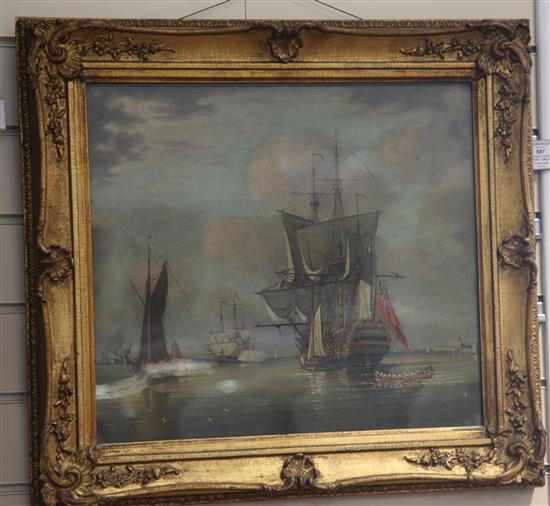 Early 19th century English School HMS Brittania in Portsmouth harbour 16 x 18in.